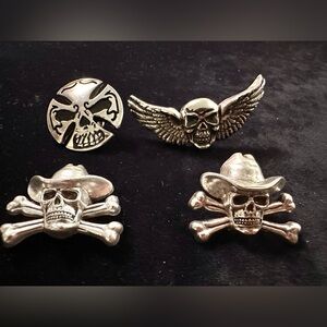 Skull and CrossBones Cowboy Silver Concho 4 / set NWOT